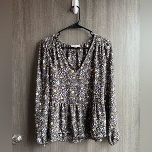 LOFT Long-Sleeve Peplum Floral Blouse - XS